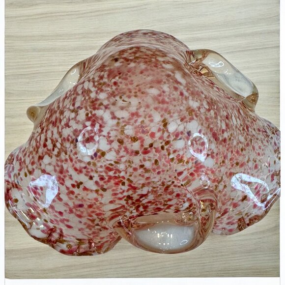 Vintage Murano Red White Speckled Spotted Blown Glass Bowl *read* - Picture 5 of 5